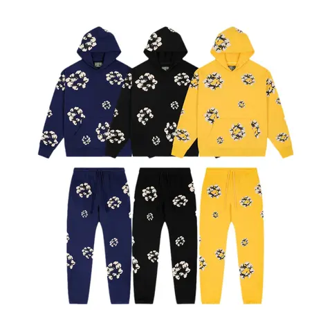 Floral Print Hoodie and Jogger Set in Navy, Black, and Yellow