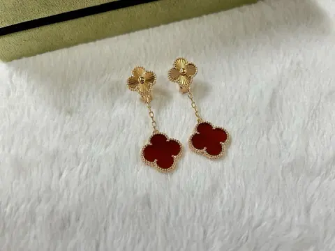 Red and Gold Clover Drop Earrings