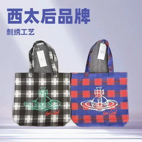 West太后 Brand Embroidered Plaid Tote Bags