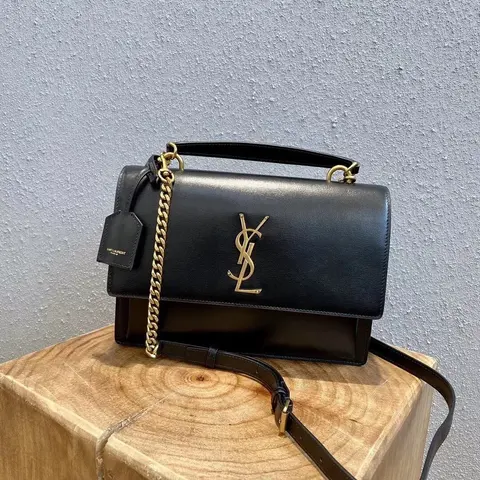 Saint Laurent Black Leather Crossbody Bag with Gold YSL Logo