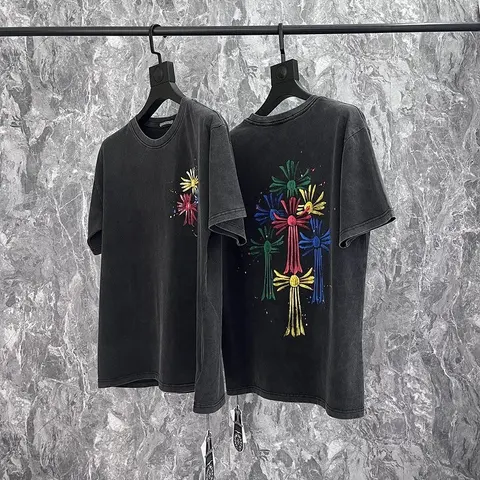 Black T-Shirt with Colorful Floral Embroidery