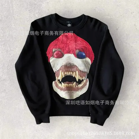 S.R. Studio Black Sweatshirt with Red-Haired Monster Print