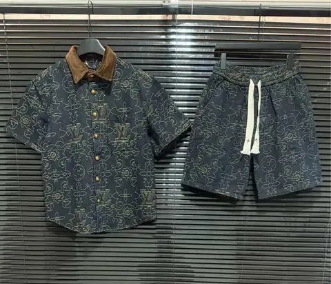 Louis Vuitton Monogram Denim Shirt and Shorts Set