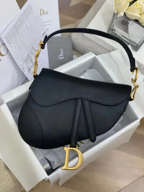 Dior Saddle Bag Black Leather with Gold Hardware