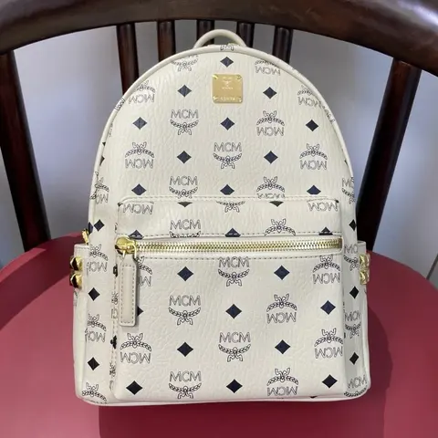 MCM White Monogram Backpack