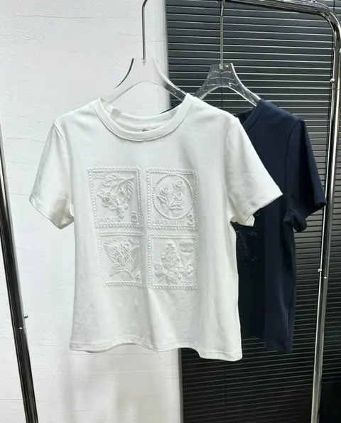 White Embroidered Floral Patch T-Shirt