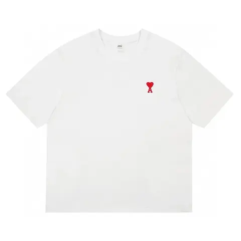 AMI Paris White T-Shirt with Red Heart Logo