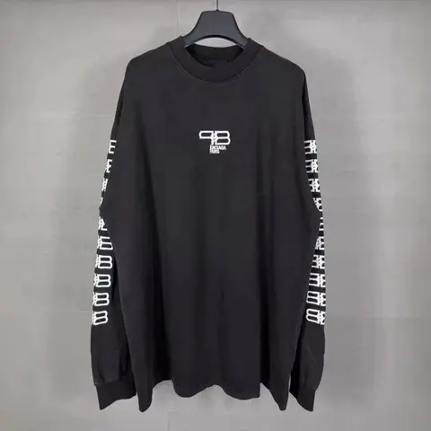 Balenciaga Black Long Sleeve T-Shirt with Logo Print