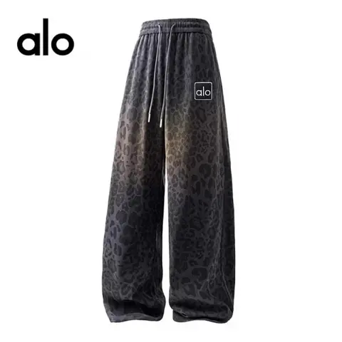 alo Leopard Print Velour Wide Leg Pants