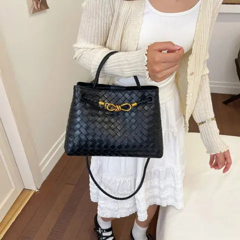 Black Quilted Leather Tote Bag with Gold Hardware