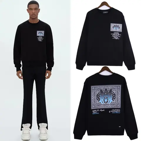 AMIRI Black Crewneck Sweatshirt with Bandana Print