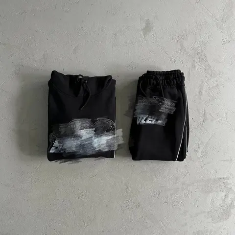 Black Graphic Hoodie and Sweatpants Set
