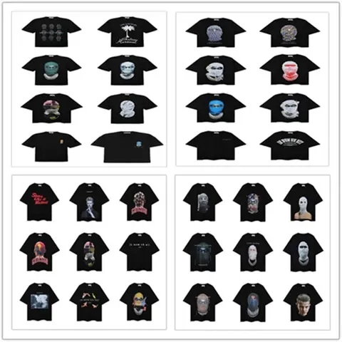 Collection of Black Graphic T-Shirts with Various Face and Art Designs