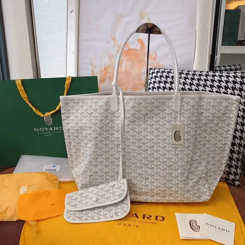 Goyard White Tote Bag with Matching Pouch and Accessories