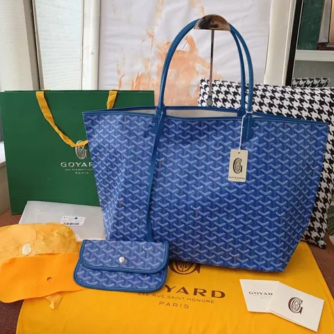 Goyard Blue Monogram Tote Bag with Matching Wallet