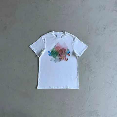 White T-Shirt with Abstract Colorful Graphic Print