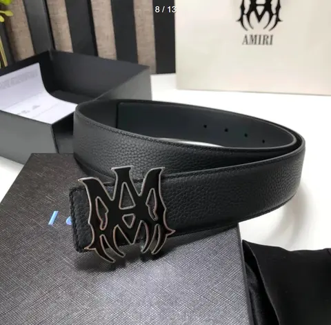 AMIRI Black Leather Belt with Logo Buckle