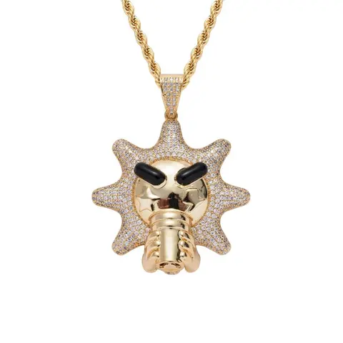 Gold Iced Out Sun Face Pendant Necklace