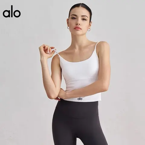 alo White Ribbed Tank Top