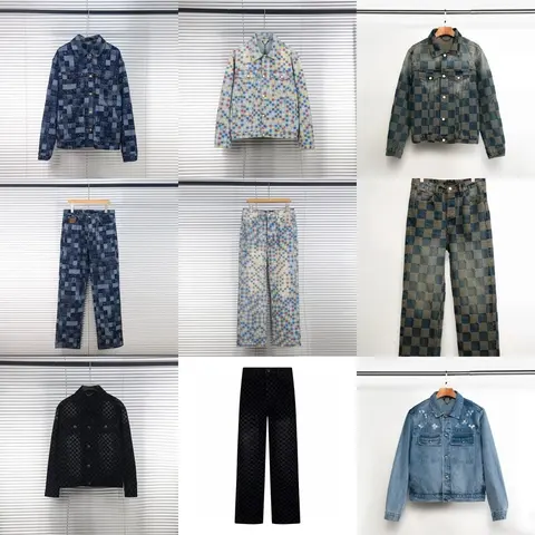 Checkerboard Pattern Denim Jacket and Pants Collection