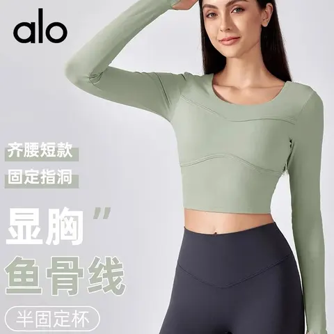 alo Long Sleeve Crop Top with Fishbone Design