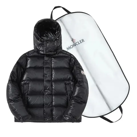 Moncler Black Quilted Down Jacket with Hood