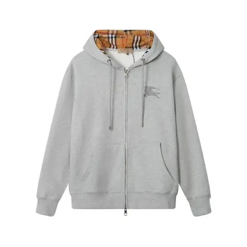Burberry Gray Zip-Up Hoodie with Check Lining