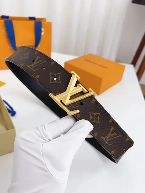 Louis Vuitton Monogram Belt with Gold-tone LV Buckle