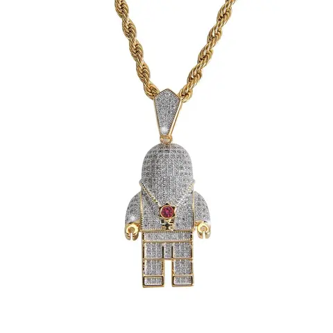 Diamond-Encrusted LEGO Minifigure Pendant Necklace