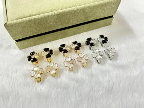 VCA White and Black Shell Diamond Stud Earrings