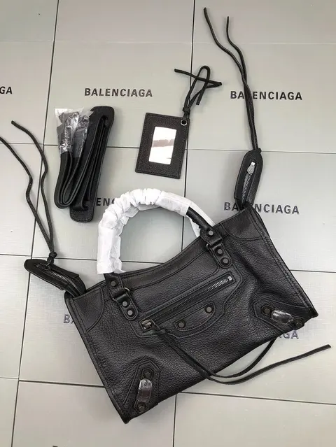 Balenciaga Black Leather City Bag with Detachable Strap