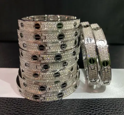 Diamond-Encrusted Holographic Bangle Bracelets
