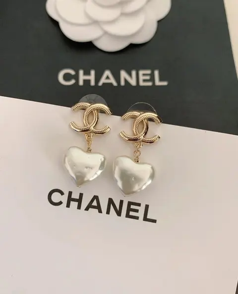 Chanel CC Logo Heart Pendant Earrings