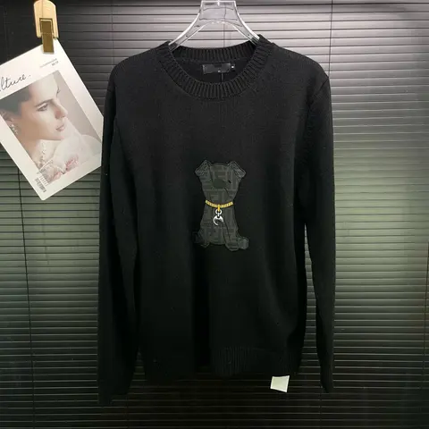 FENDI Black Knit Sweater with Dog Appliqué