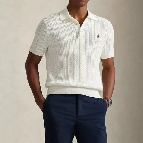 Ralph Lauren White Cable Knit Polo Shirt