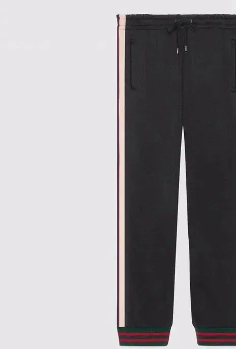 Black Track Pants with Side Stripes and Ribbed Cuffs