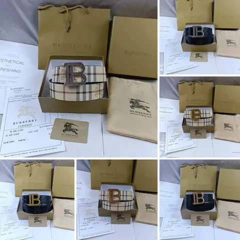 Burberry Check Belt with 'B' Buckle