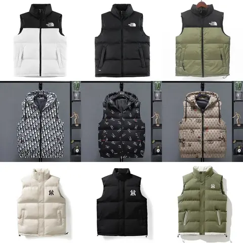 Collection of Men's Puffer Vests Featuring The North Face and New York Yankees Designs