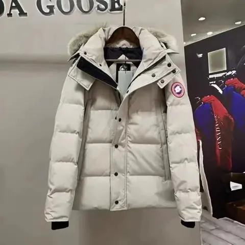 Canada Goose Women's White Down Jacket with Fur Hood