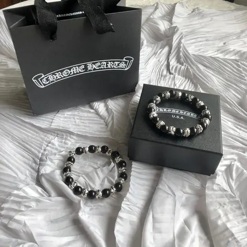 Chrome Hearts Black and Silver Beaded Bracelet