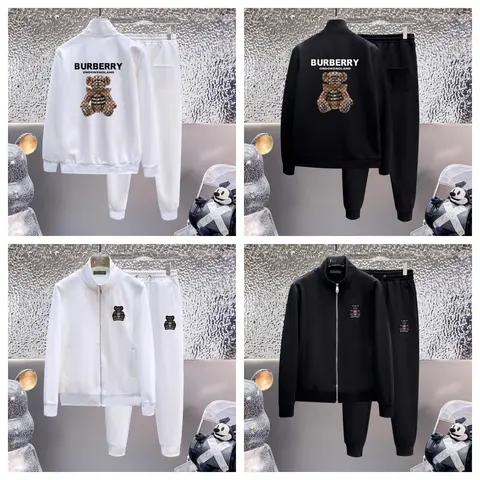 Burberry Bear Logo Track Suit Set - White and Black