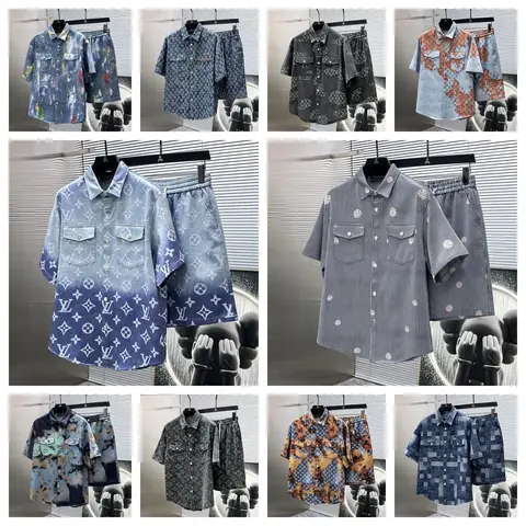 LV Patterned Men's Short Sleeve Shirt and Shorts Sets