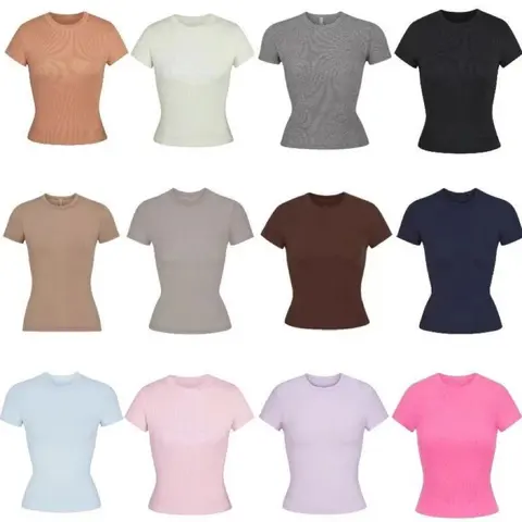 Women's Ribbed Short Sleeve Crop Tops - 12 Color Collection