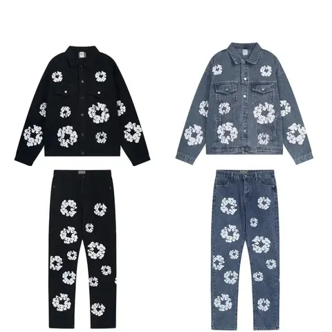Floral Print Denim Jacket and Pants Set