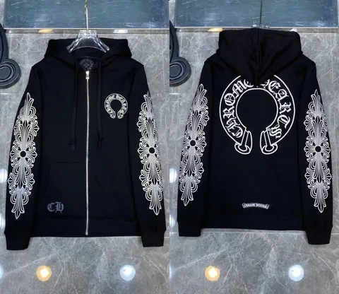 Chrome Hearts Black Zip-Up Hoodie with White Embroidery