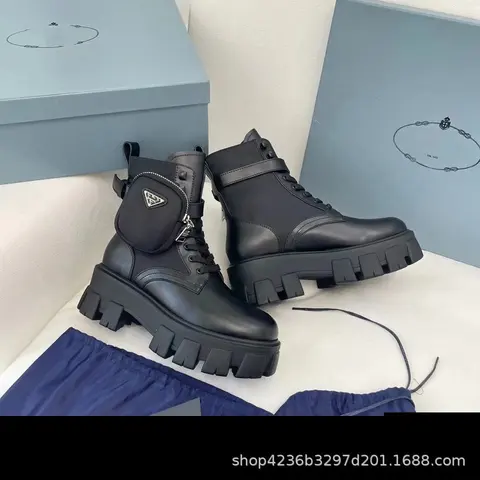 Prada Black Leather Combat Boots