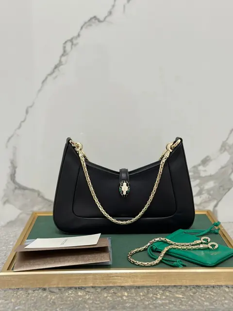 Bvlgari Serpenti Bag Black Leather with Gold Chain