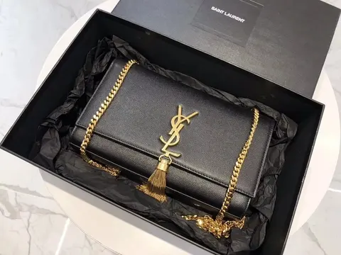 Saint Laurent Black Leather YSL Monogram Chain Bag