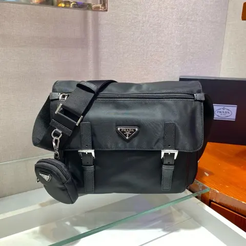 Prada Black Nylon Messenger Bag with Triangular Logo