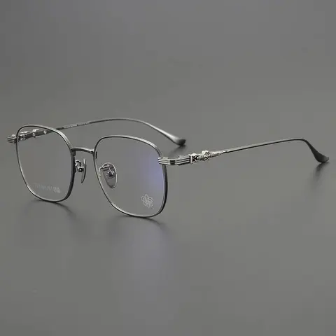 Titanium Alloy Square Eyeglasses with Decorative Hinges